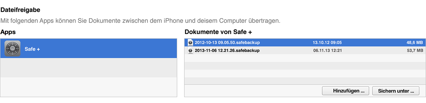 Safe + iTunes Export