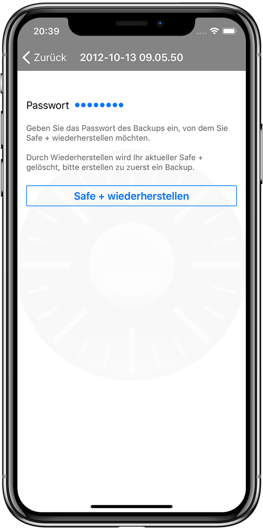 Safe + Backup wiederherstellen