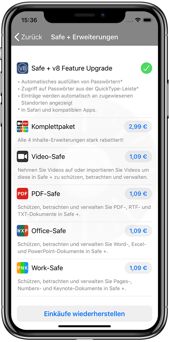 Safe + Dokumente In-App-Kauf