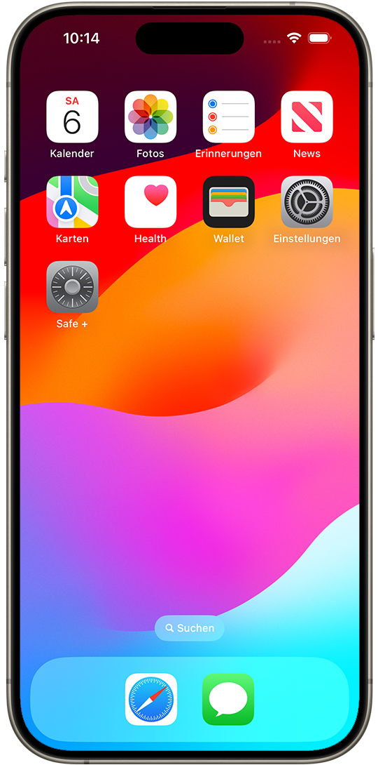 Der iPhone Home Bildschirm mit Safe +.