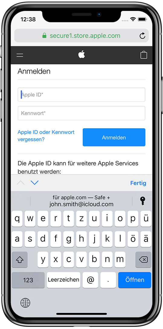 Passwort in Safari automatisch mit QuickType ausfüllen.