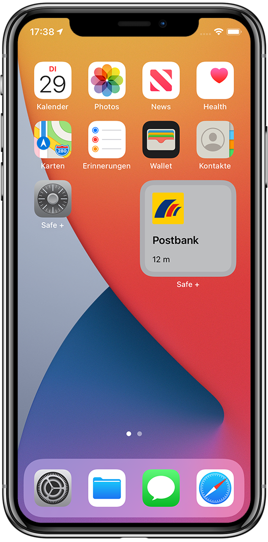 iPhone Home Bildschirm mit Safe + und Widget